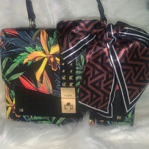 ALDO Tropical print black faux leather satchel